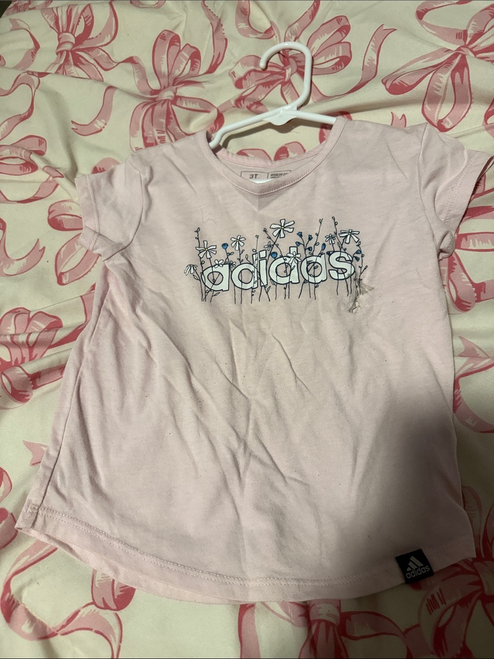 adidas Light Pink Floral Logo Short Sleeve Tee